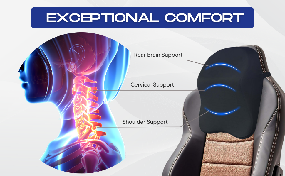 Assafco Car Headrest Pillow - Shoulder & Neck Pillow for Car Headrest w/Adjustable Strap & Clip to Secure - Memory Foam Car Neck Pillow for Driving Seat - Ergonomic Head Rest Pillow for Car Seat Neck Support
