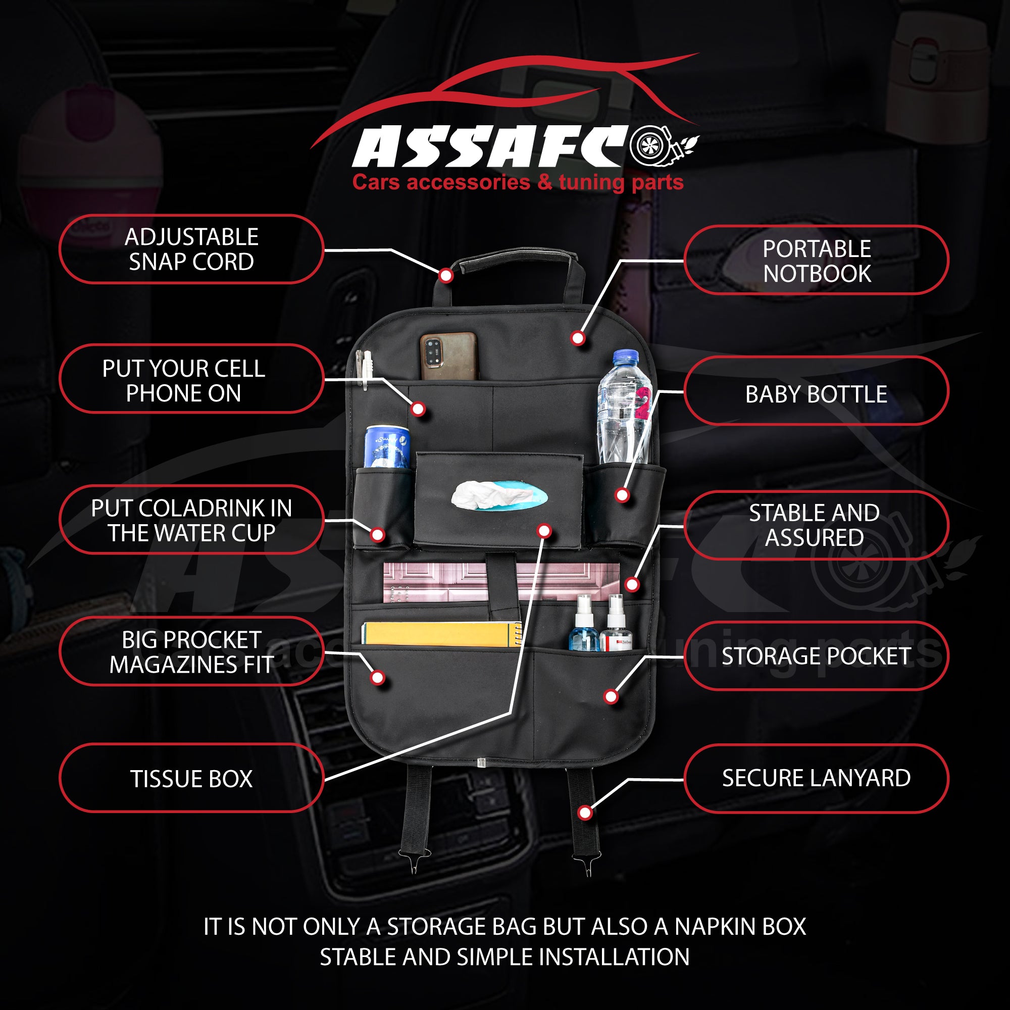 ASSAFCO Leather Car Backseat Organizer