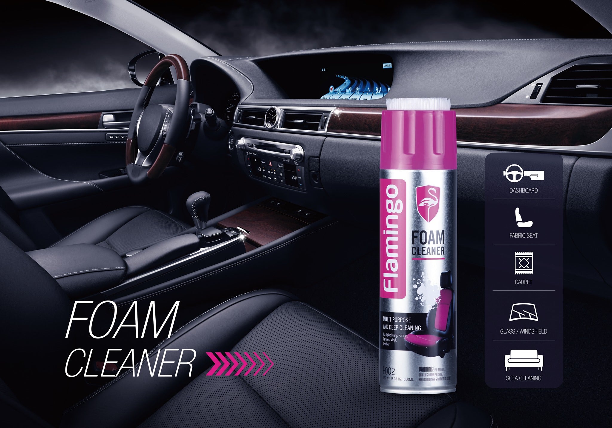 FLAMINGO MULTI-PURPOSE FOAM CLEANER - 650 ML