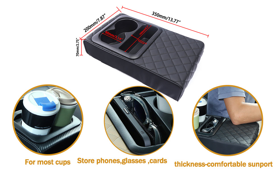 Assafco car Armrest Box Cover with Cup Holder & Phone Holder, Waterproof Leather Arm Rest Protector Cushion