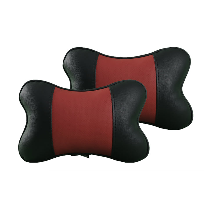 Assafco 2 pcs car neck rest support pillow leather tn-bk bl-red