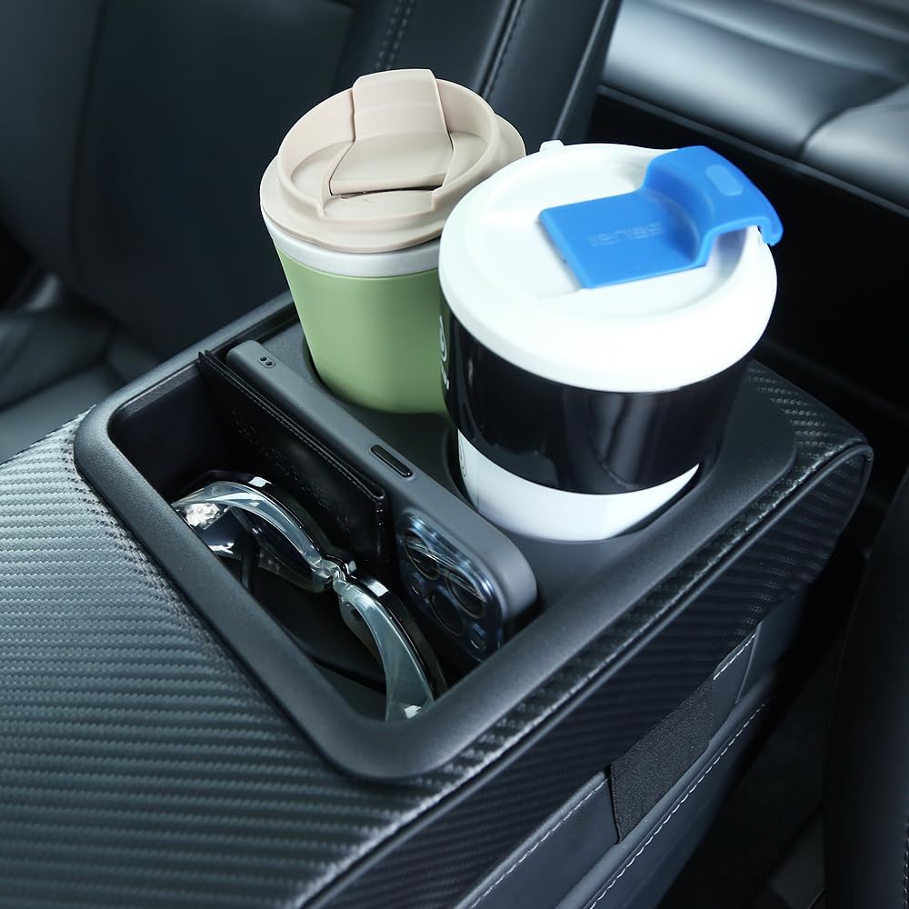Assafco car Armrest Box Cover with Cup Holder & Phone Holder, Waterproof Leather Arm Rest Protector Cushion