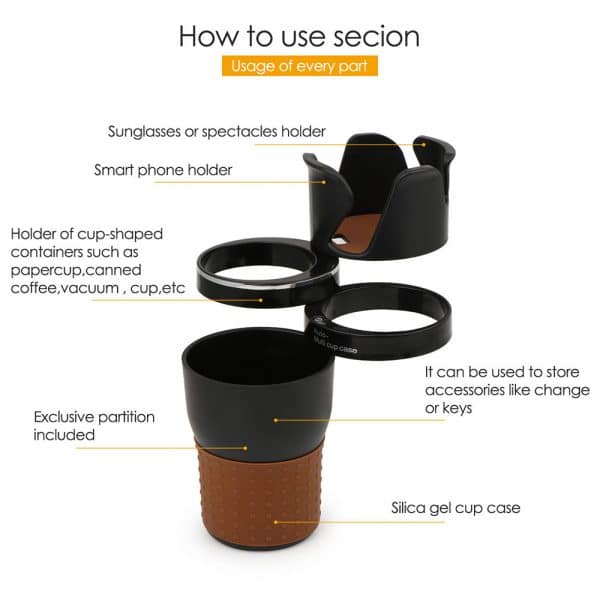 Multi-functional 5 In 1 Car Cup Holder