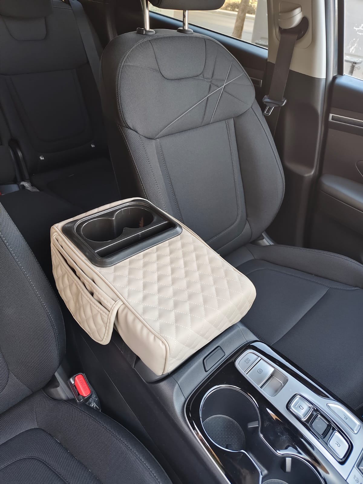 5-in-1 Universal Car Center Console Cover with Cup Holder, Upgrade Armrest Cushion for Car with Side Storage, PVC Leather Armrest Cover Pad with Phone Slot & Tissue Holder