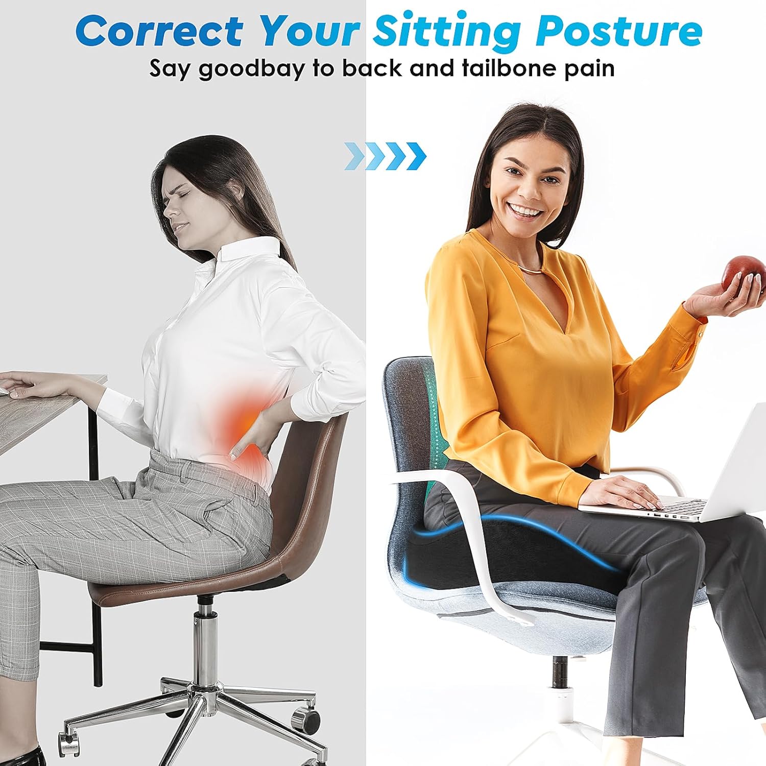 Assafco &nbsp;Extra Large Memory Foam Cushion for Pressure Relief Sciatica &amp; Pain Relief for Long Sitting for Office Chair, Car Seat, Airplan