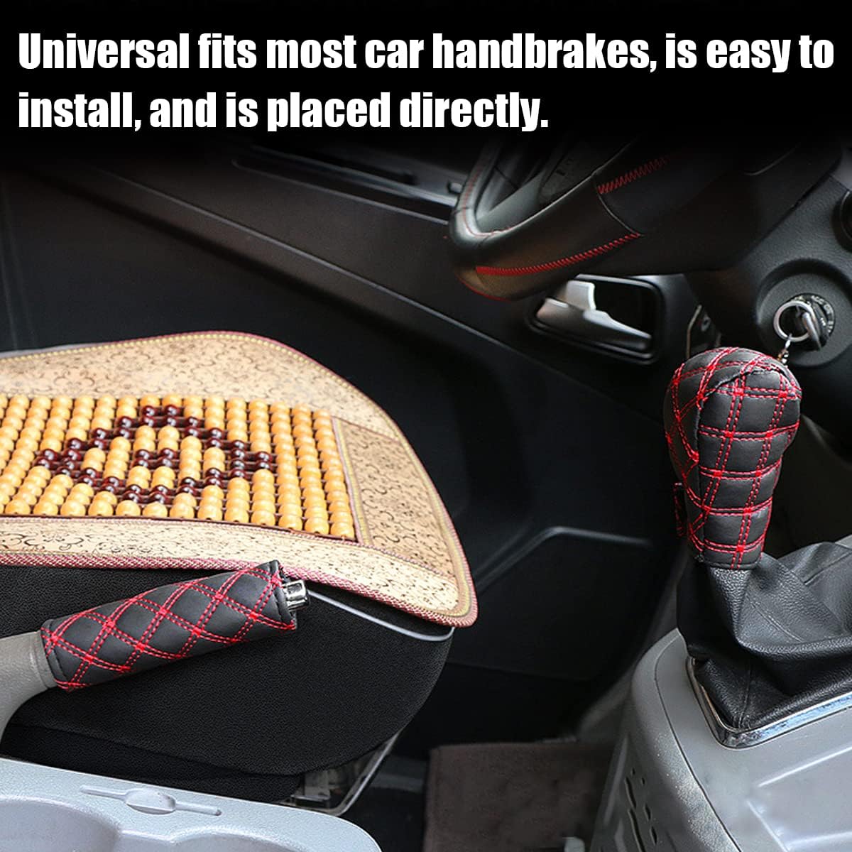 Set Car Handbrake Shift Gear Knob Cover, Leather Breathable Soft Hand break Protect