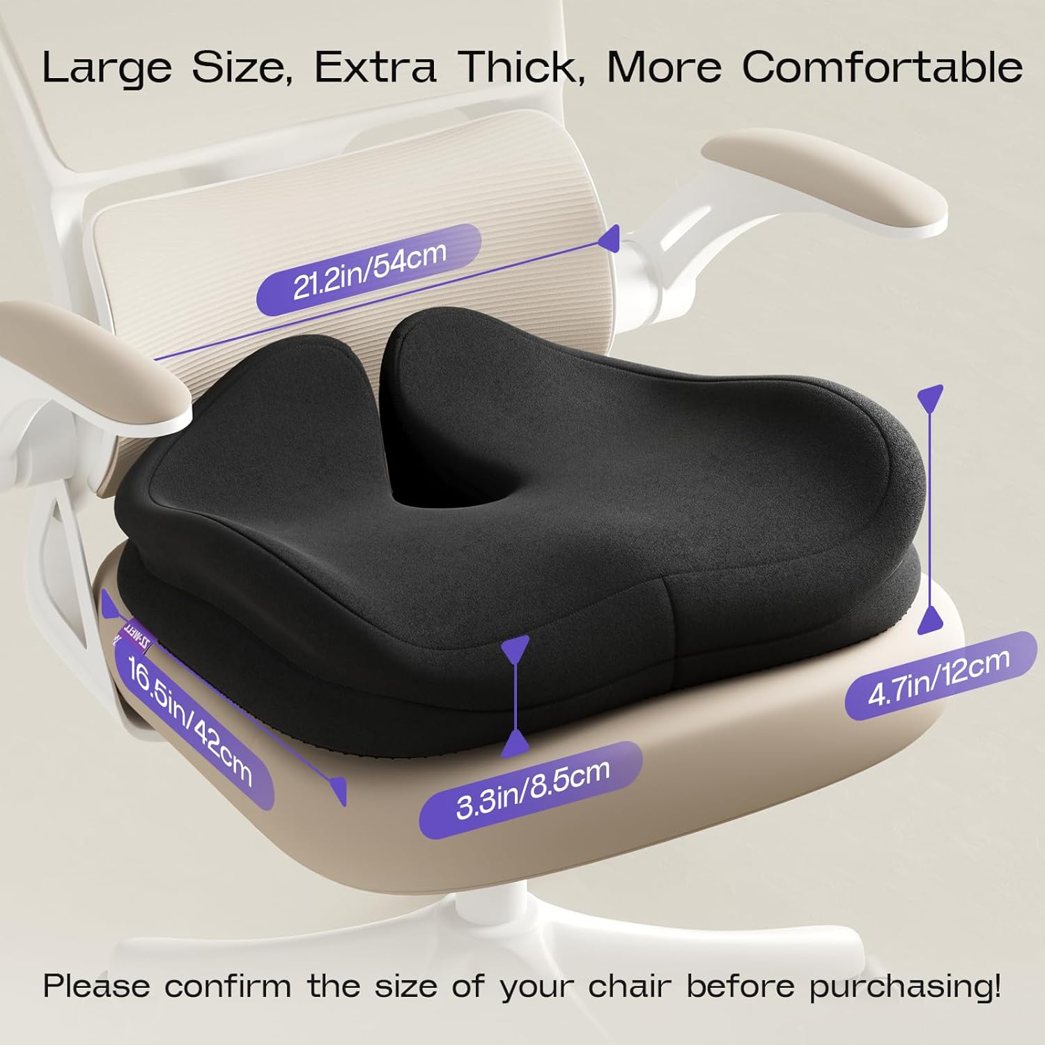 Assafco &nbsp;Extra Large Memory Foam Cushion for Pressure Relief Sciatica &amp; Pain Relief for Long Sitting for Office Chair, Car Seat, Airplan