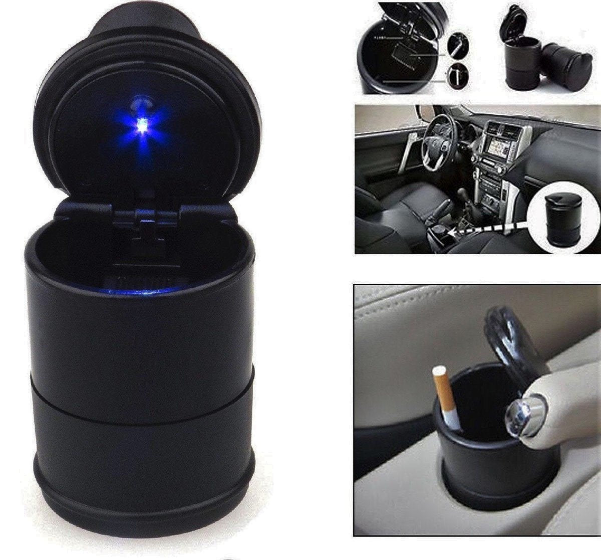 LED Lighting Portable Car Ashtray Holder Cup – Black