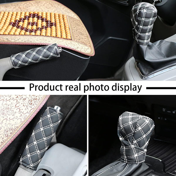 Set Car Handbrake Shift Gear Knob Cover, Leather Breathable Soft Handbreak Protect