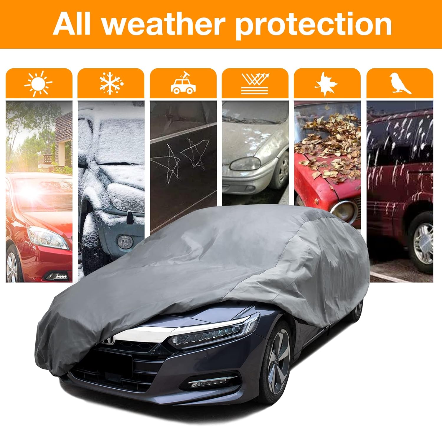 Heavy Duty Waterproof Car Cover All Weather Protection with Zipper Door