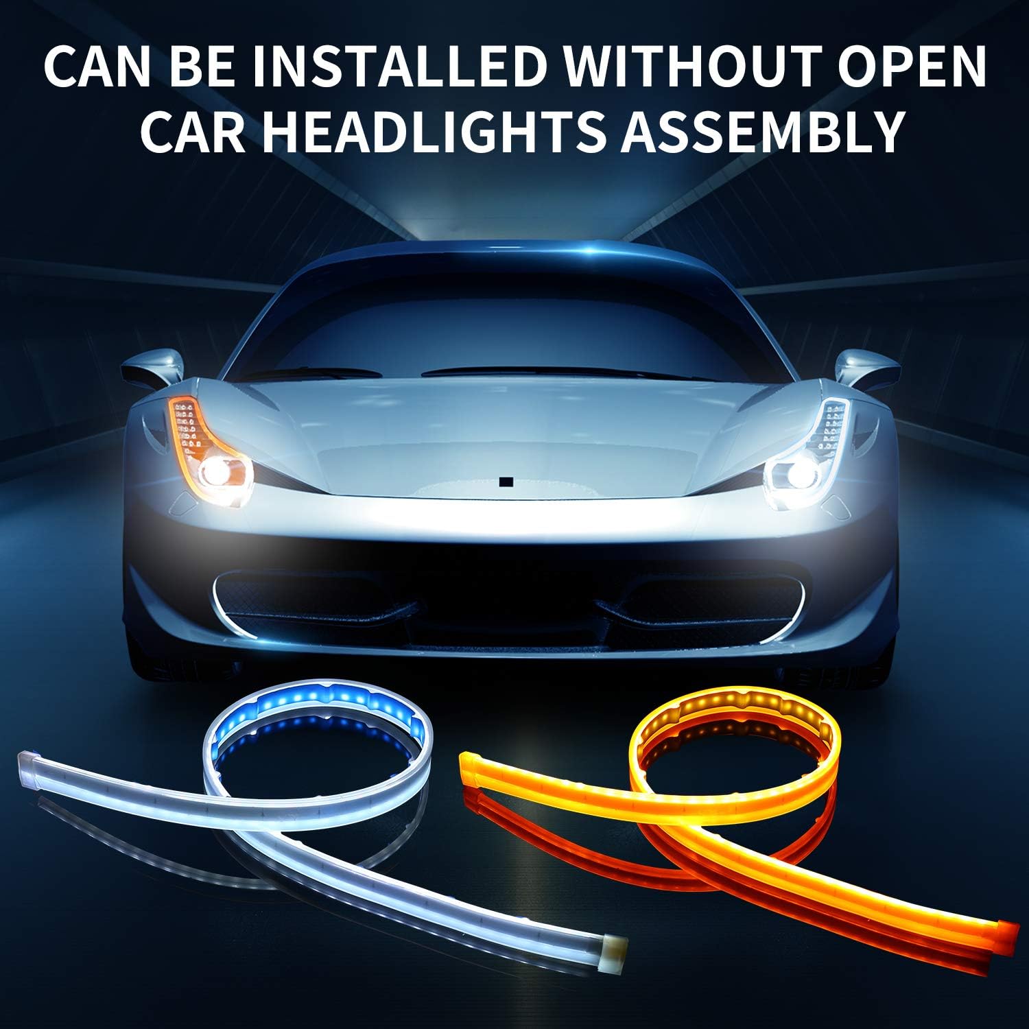 Flexible Car Led Headlight Surface Strip Dual Color 2 pcs