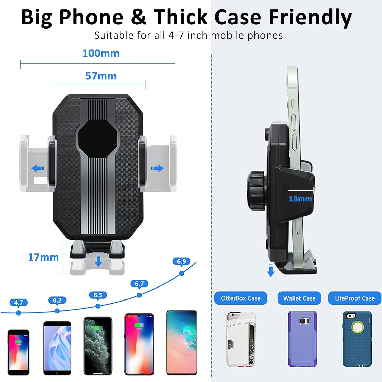 One-Button Pop-up Strong Suction Car Phone Holder for Dashboard Windshield Air Vent, 360°Adjustable Long Arm for All Phones