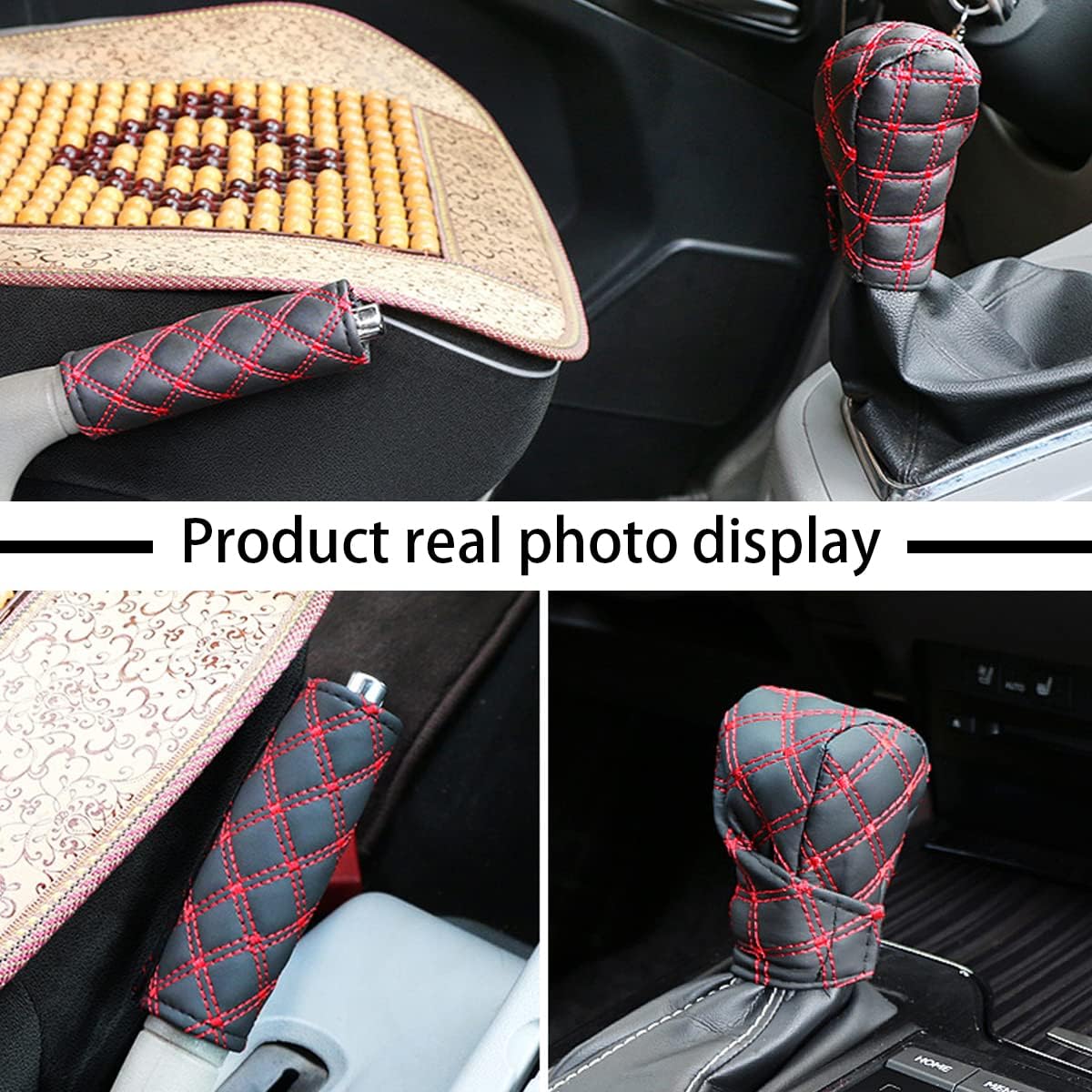 Set Car Handbrake Shift Gear Knob Cover, Leather Breathable Soft Hand break Protect