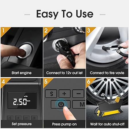CARSUN C-1809 Digital Car Tire Inflator Cordless Air Pump 150PSI Electric Portable Air Compressor with LED Light