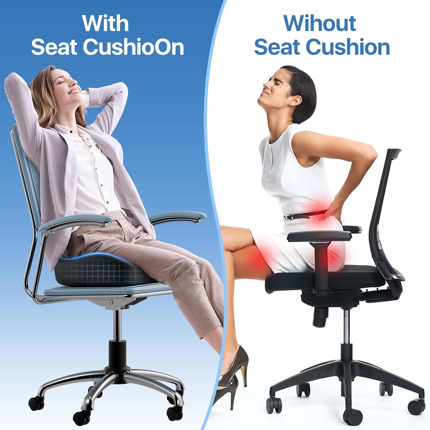 Assafco &nbsp;Extra Large Memory Foam Cushion for Pressure Relief Sciatica &amp; Pain Relief for Long Sitting for Office Chair, Car Seat, Airplan