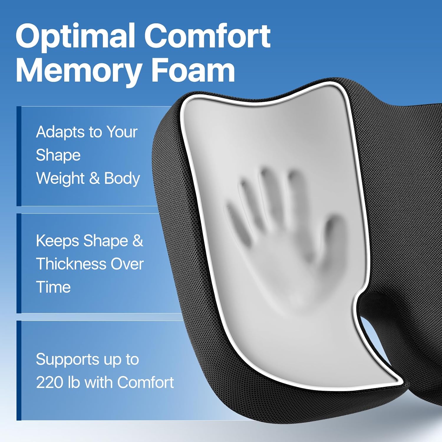 Assafco &nbsp;Extra Large Memory Foam Cushion for Pressure Relief Sciatica &amp; Pain Relief for Long Sitting for Office Chair, Car Seat, Airplan