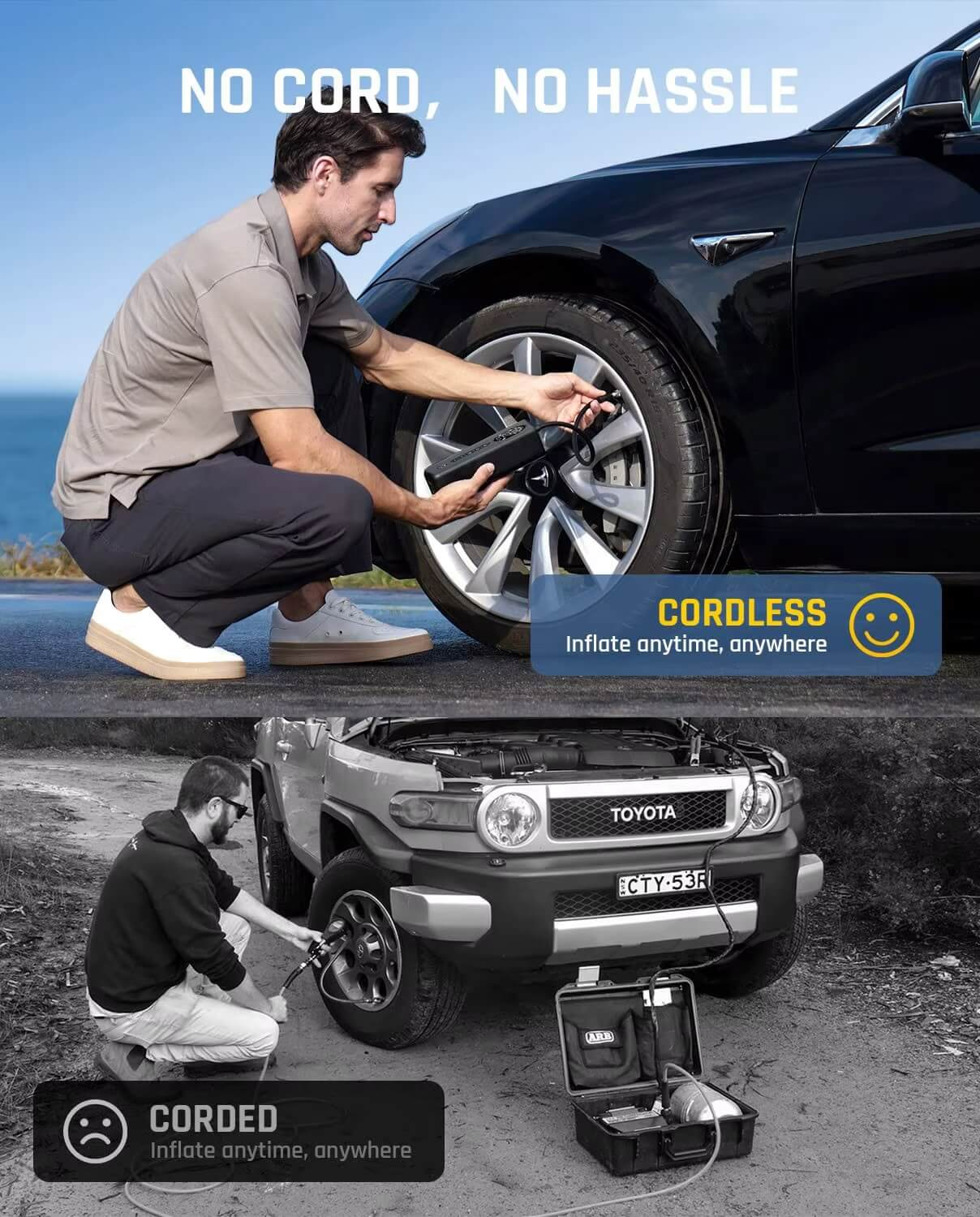 جهاز تشغيل سيارة محمول 4 في 1 بسعة 16000 مللي أمبير وقدرة 2000 أمبير | شحن سريع 45 واط، منفاخ إطارات، بنك طاقة، ومصباح