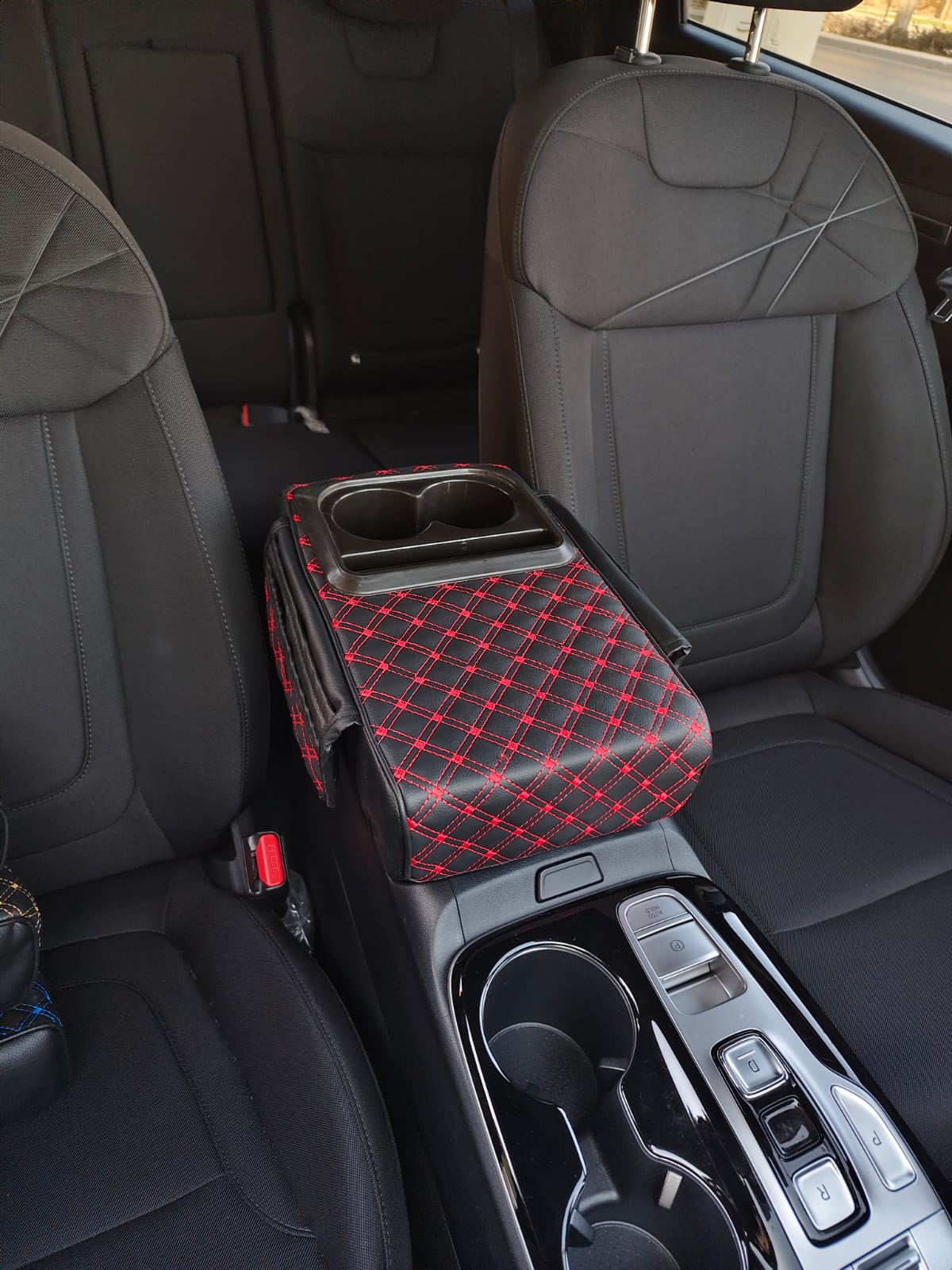 5-in-1 Universal Car Center Console Cover with Cup Holder, Upgrade Armrest Cushion for Car with Side Storage, PVC Leather Armrest Cover Pad with Phone Slot & Tissue Holder