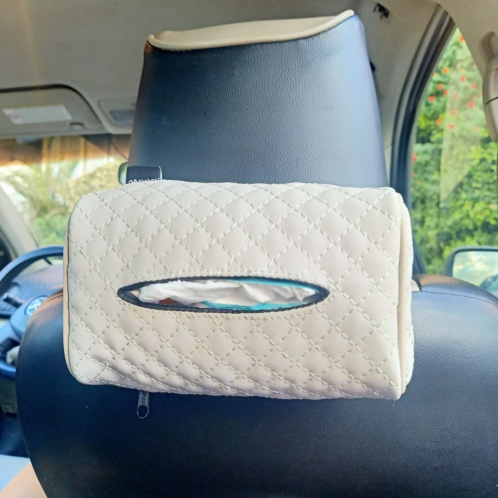 حامل مناديل جلدي للسيارة من أسافكو بتطريز مربع 