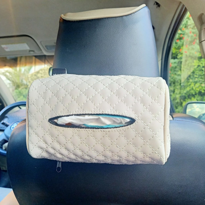 Assafco Car Leather Tissue Holder square embroidery