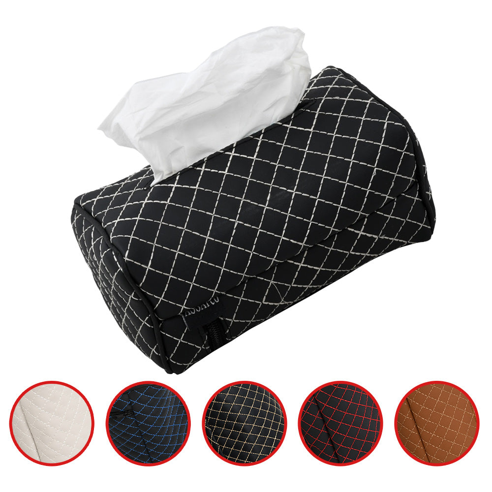 حامل مناديل جلدي للسيارة من أسافكو بتطريز مربع 