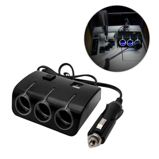3 way car cigarette lighter spliter with 2 usb port
