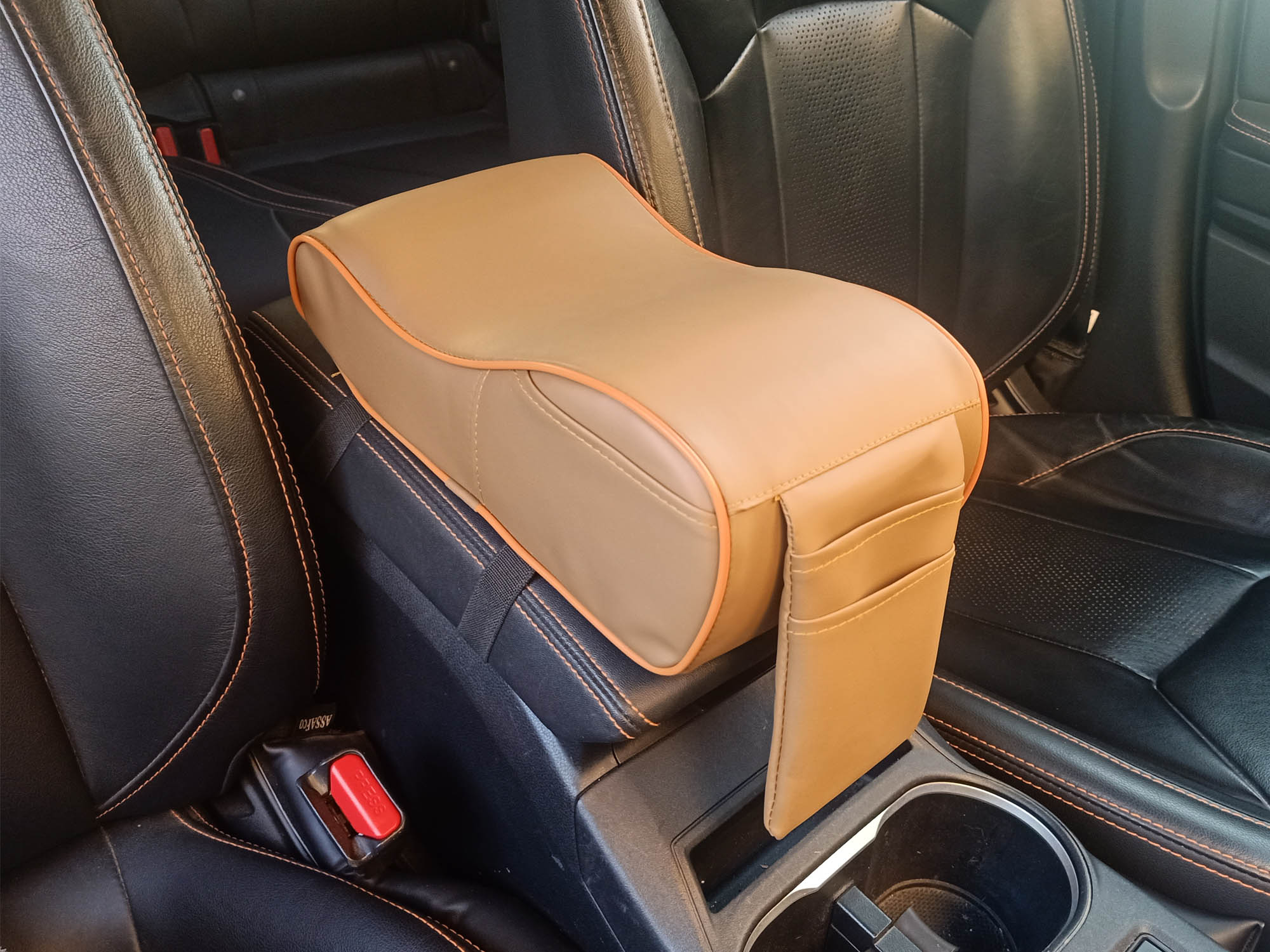 Assafco Colored Leather Car Foam Armrest Cushion