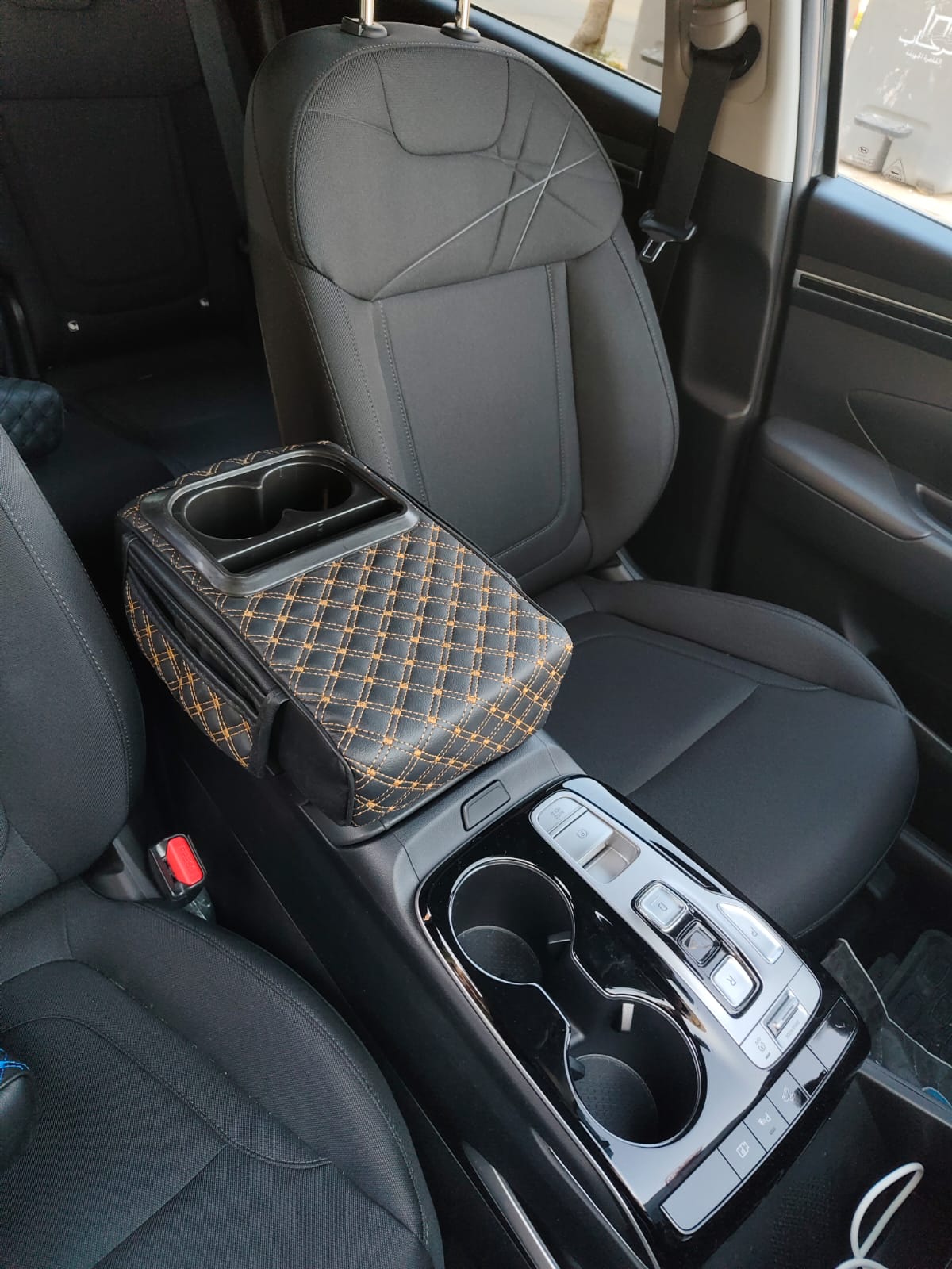 5-in-1 Universal Car Center Console Cover with Cup Holder, Upgrade Armrest Cushion for Car with Side Storage, PVC Leather Armrest Cover Pad with Phone Slot & Tissue Holder