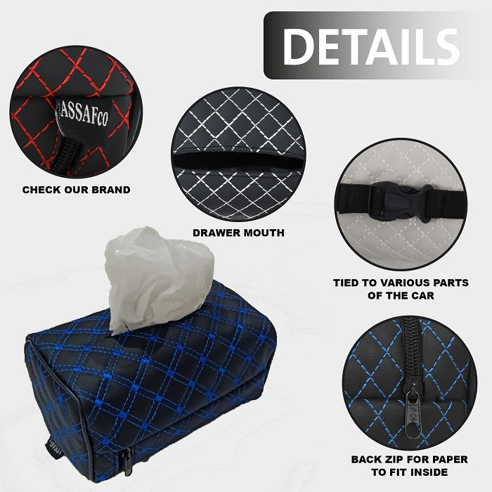 حامل مناديل جلدي للسيارة من Assafco بتطريز Winne 