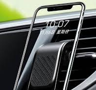 A magnetic holder for smartphones that attaches to the air vent for all smartphones with magnetic clips