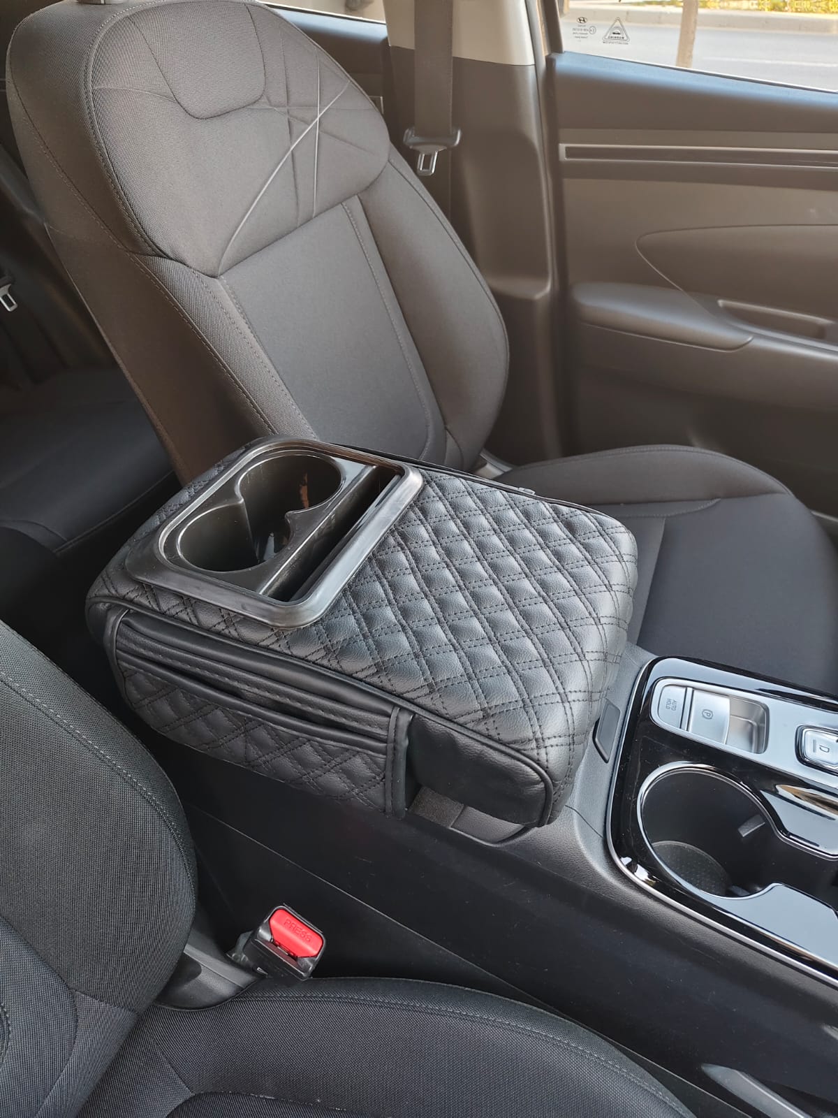 5-in-1 Universal Car Center Console Cover with Cup Holder, Upgrade Armrest Cushion for Car with Side Storage, PVC Leather Armrest Cover Pad with Phone Slot & Tissue Holder