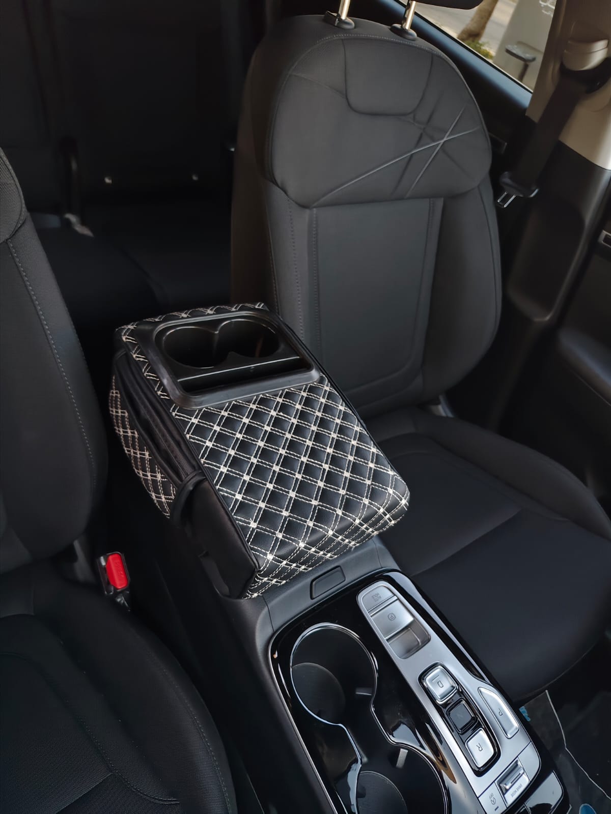 5-in-1 Universal Car Center Console Cover with Cup Holder, Upgrade Armrest Cushion for Car with Side Storage, PVC Leather Armrest Cover Pad with Phone Slot & Tissue Holder