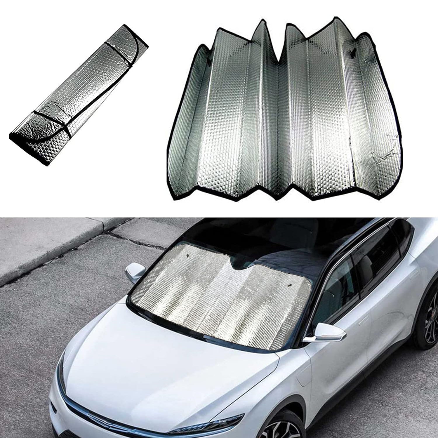 Car Front Windscreen Sunshade,Foldable Aluminium Foil,(Silver)