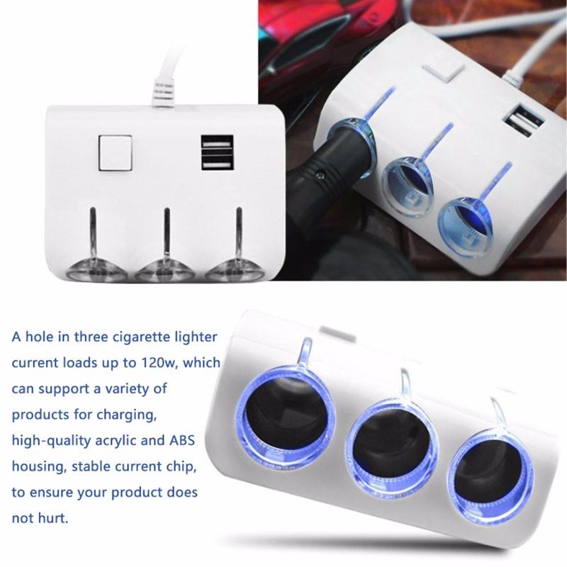 3 way car cigarette lighter spliter with 2 usb port